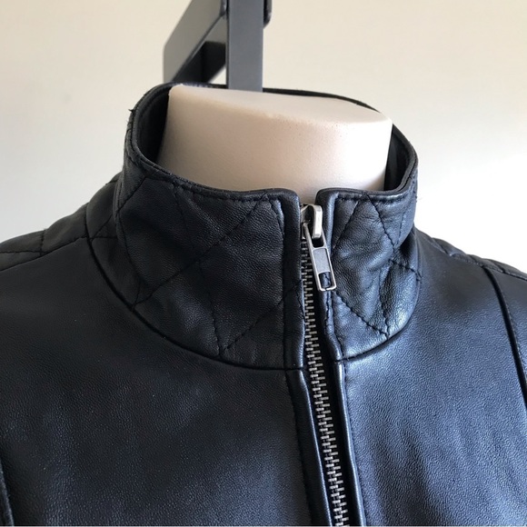 VINTAGE Pamela McCoy genuine black leather biker jacket size MP - Picture 3 of 16